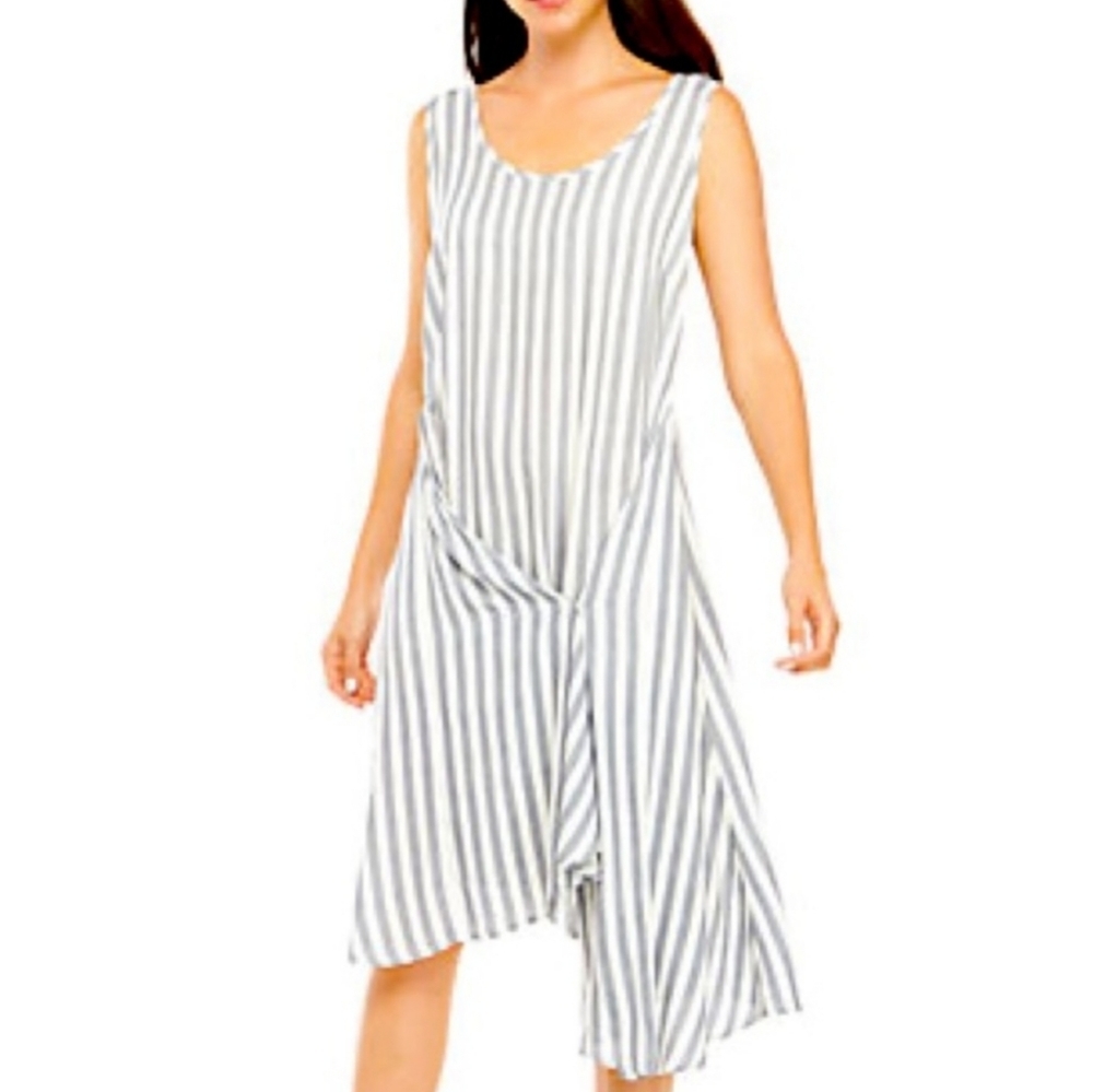 MSK White and Navy Blue Snap Stripe Wrap Lightweight Dress Size XL